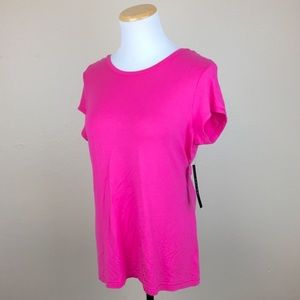 TAHARI Hot Pink Open Back Surplice Draped Tee Shirt SMALL